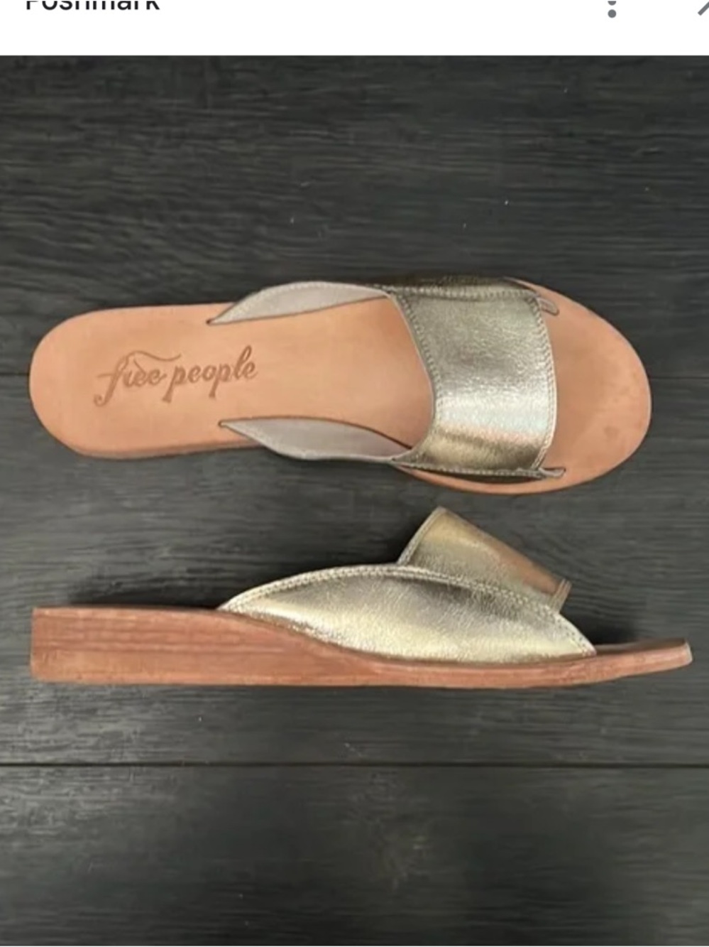 FREE PEOPLE EU 36 US 6 Daybird Gold Leather Mini Wedge Slides Excellent Cond